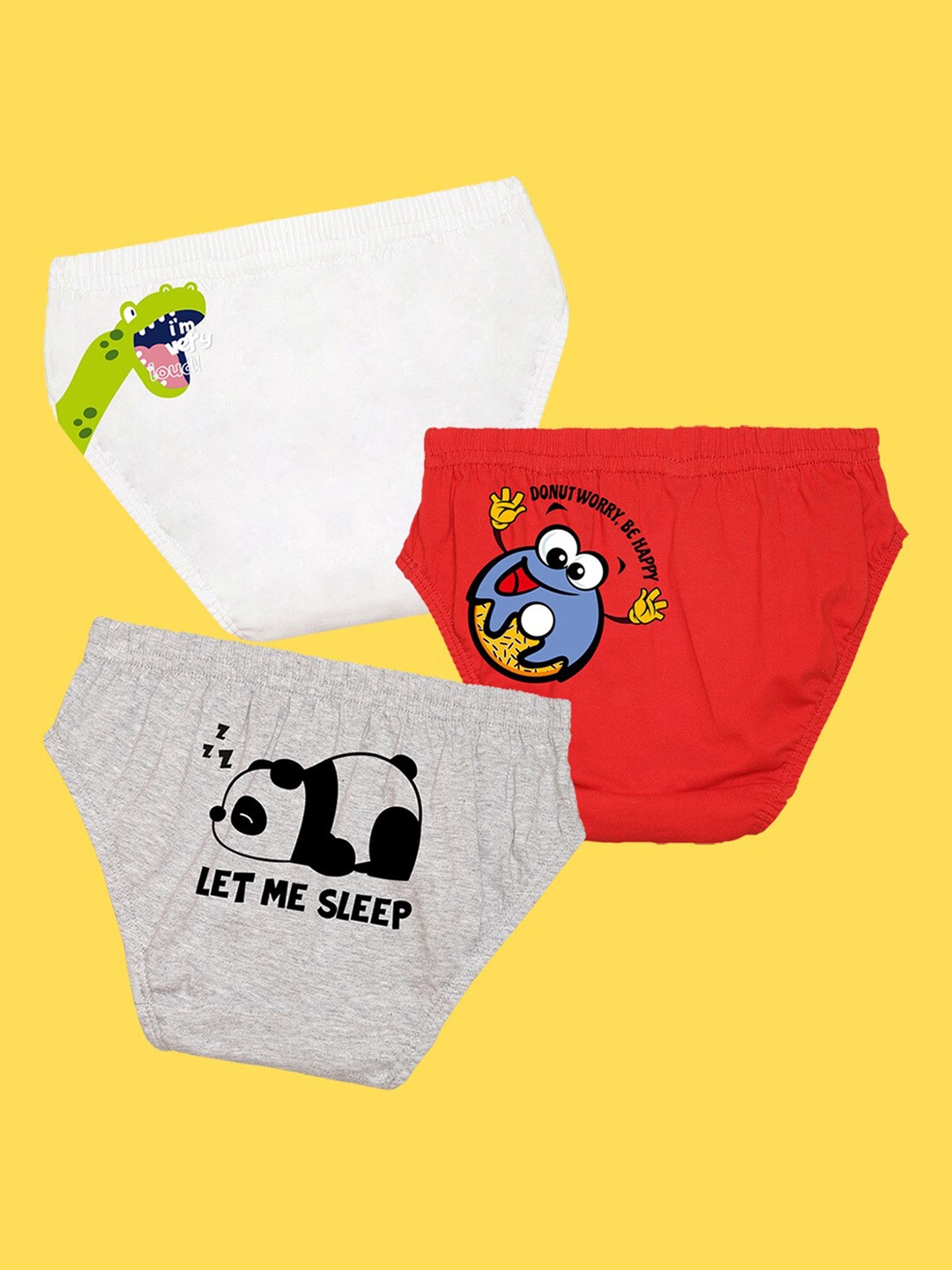 

NUSYL Boys Pack of 3 White,Red,Grey Printed Briefs