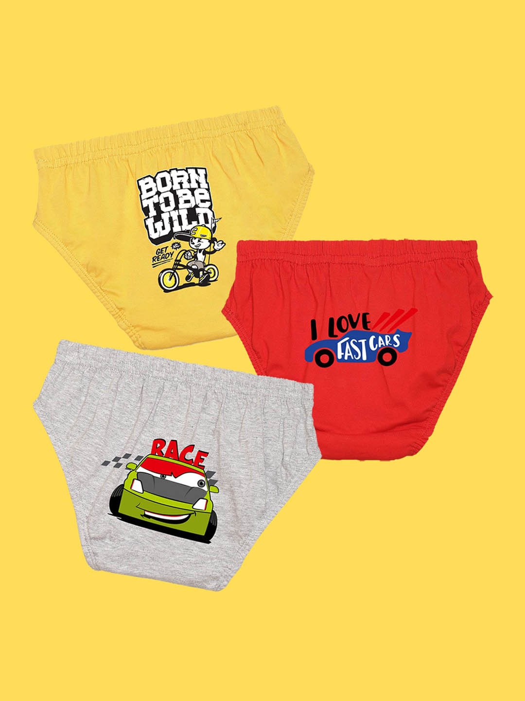 

NUSYL Boys Pack of 3 Yellow,Red,Grey Printed Briefs