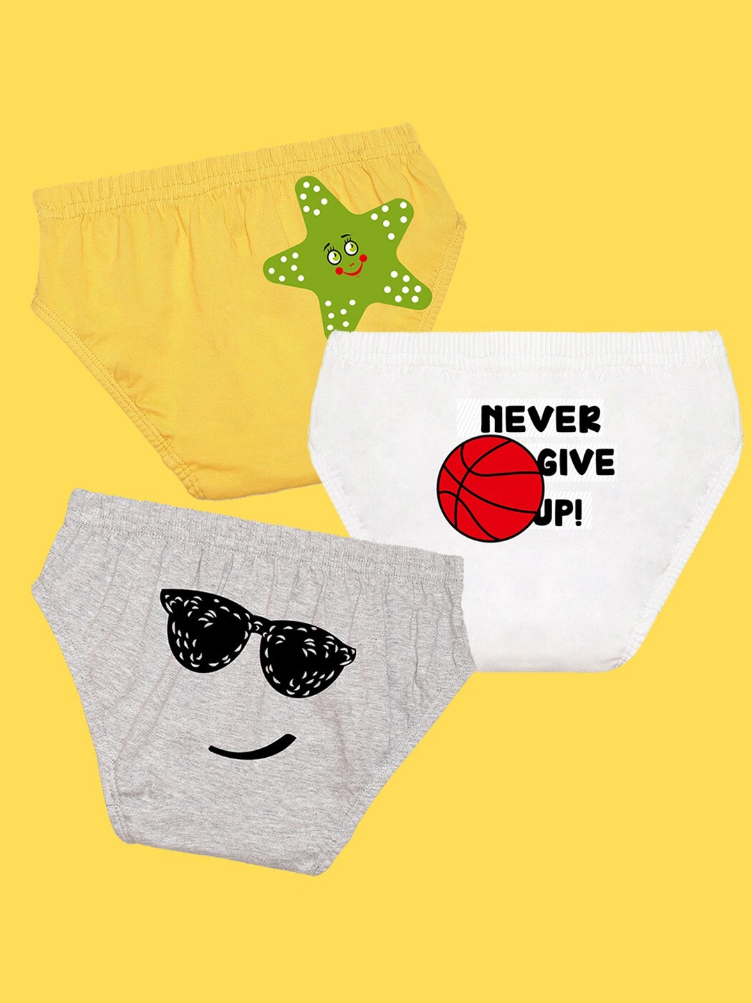 

NUSYL Boys Pack of 3 Printed Briefs, Yellow