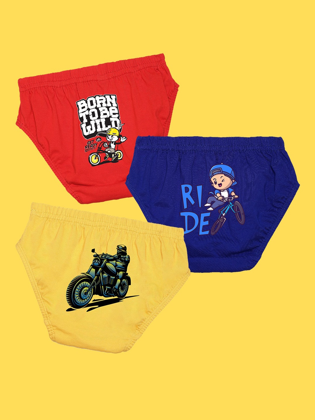 

NUSYL Boys Pack Of 3 Printed Cotton Mid-Rise Basic Briefs, Red