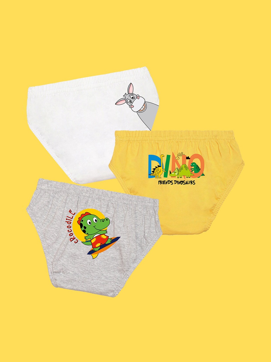 

NUSYL Boys Pack Of 3 Printed Cotton Mid-Rise Basic Briefs, White