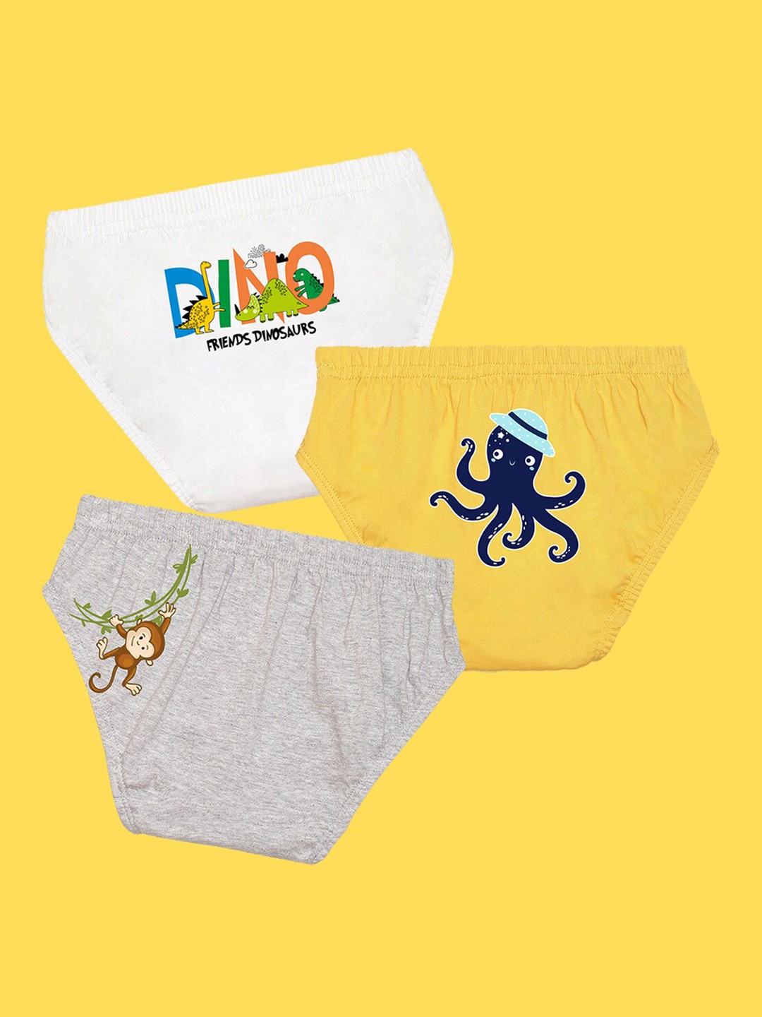 

NUSYL Boys Pack of 3 White,Yellow,Grey Printed Briefs