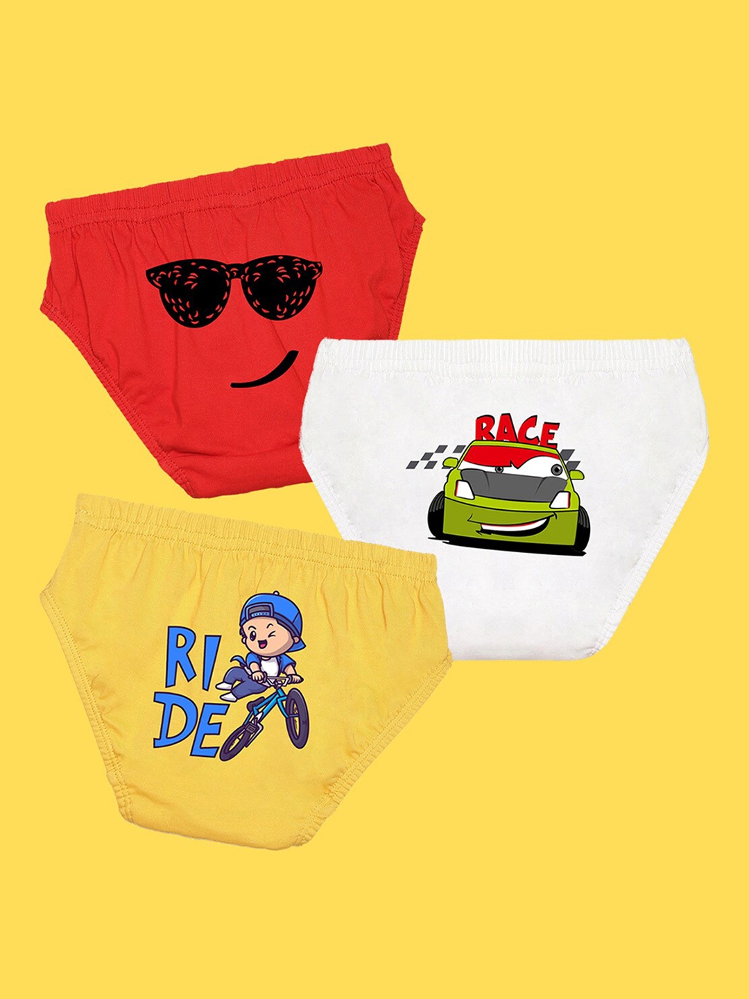 

NUSYL Boys Pack Of 3 Printed Cotton Mid-Rise Basic Briefs, Red