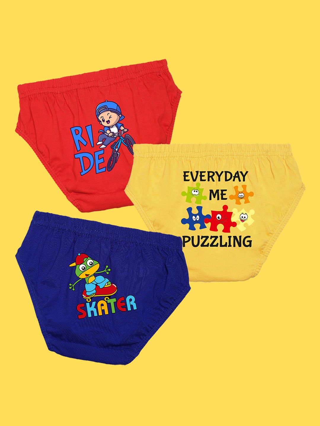 

NUSYL Boys Pack of 3 Red,Yellow,Blue Printed Briefs