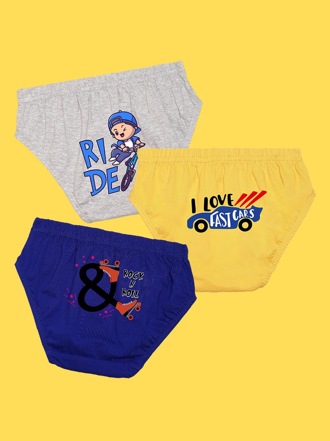 

NUSYL Boys Pack of 3 Grey,Yellow,Blue Printed Briefs