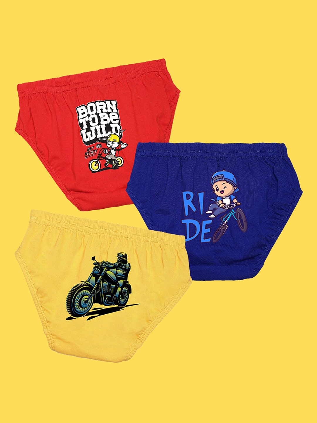 

NUSYL Boys Pack of 3 Red,Blue,Yellow Printed Briefs