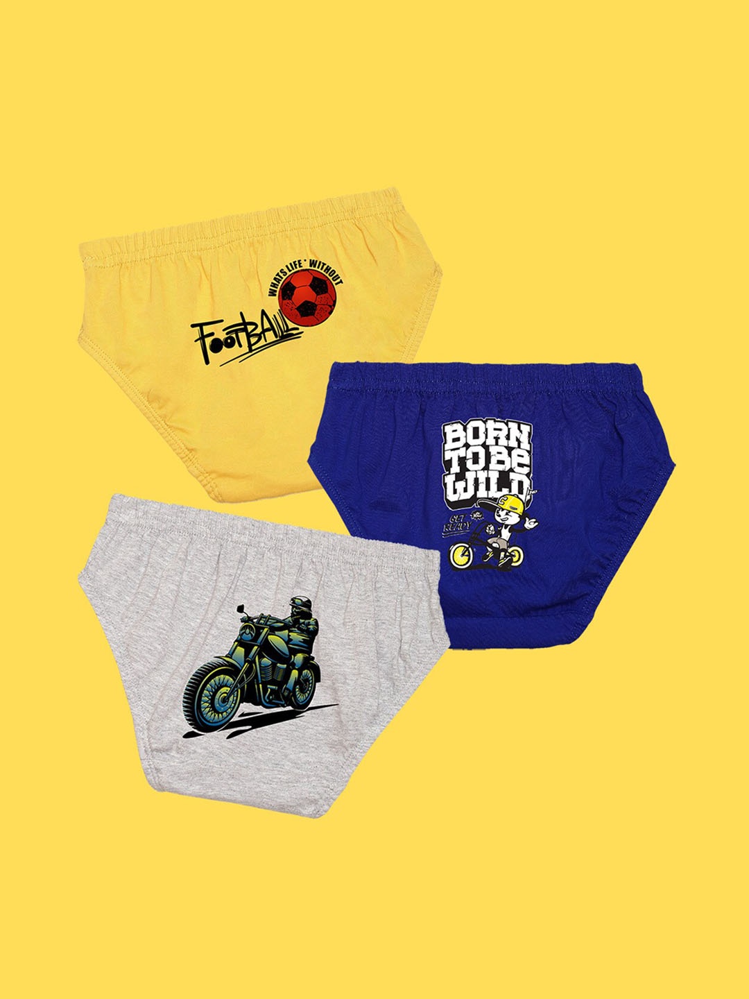 

NUSYL Boys Pack of 3 Yellow,Blue,Grey Printed Briefs