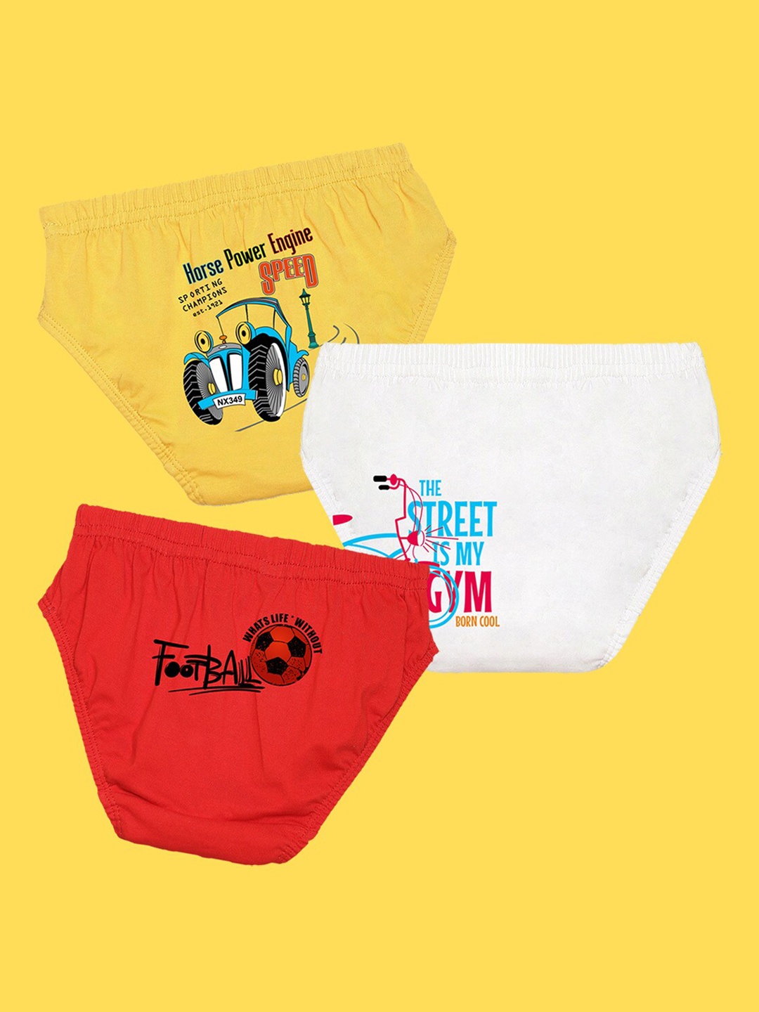 

NUSYL Boys Pack of 3 Yellow,White,Red Printed Briefs