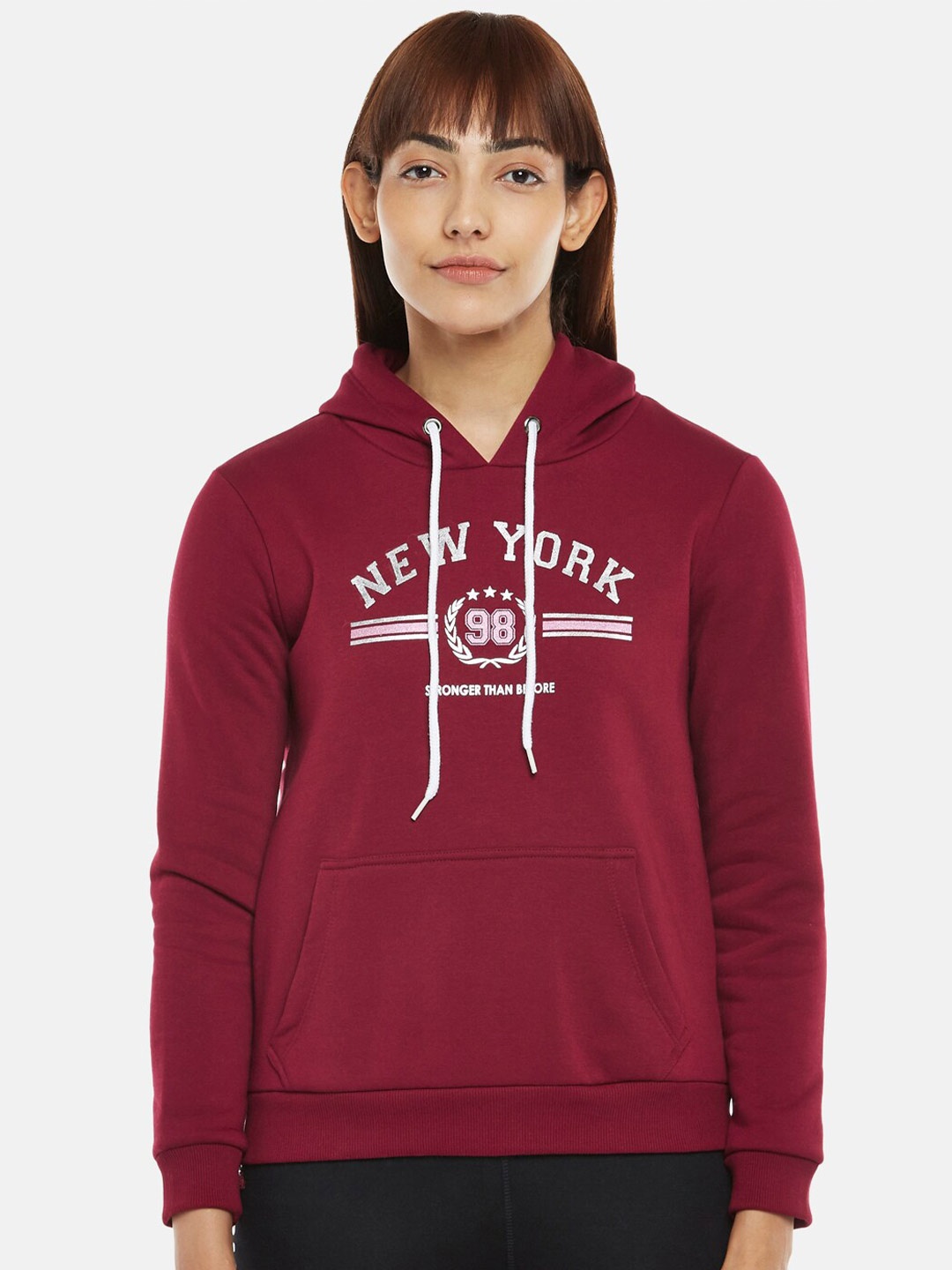 

Ajile by Pantaloons Women Printed Hooded Sweatshirt, Maroon