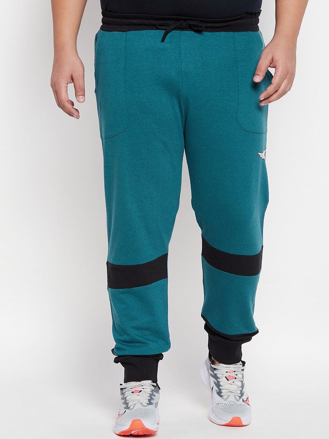 

bigbanana Plus Size Men Colourblocked Cotton Track Pants, Blue