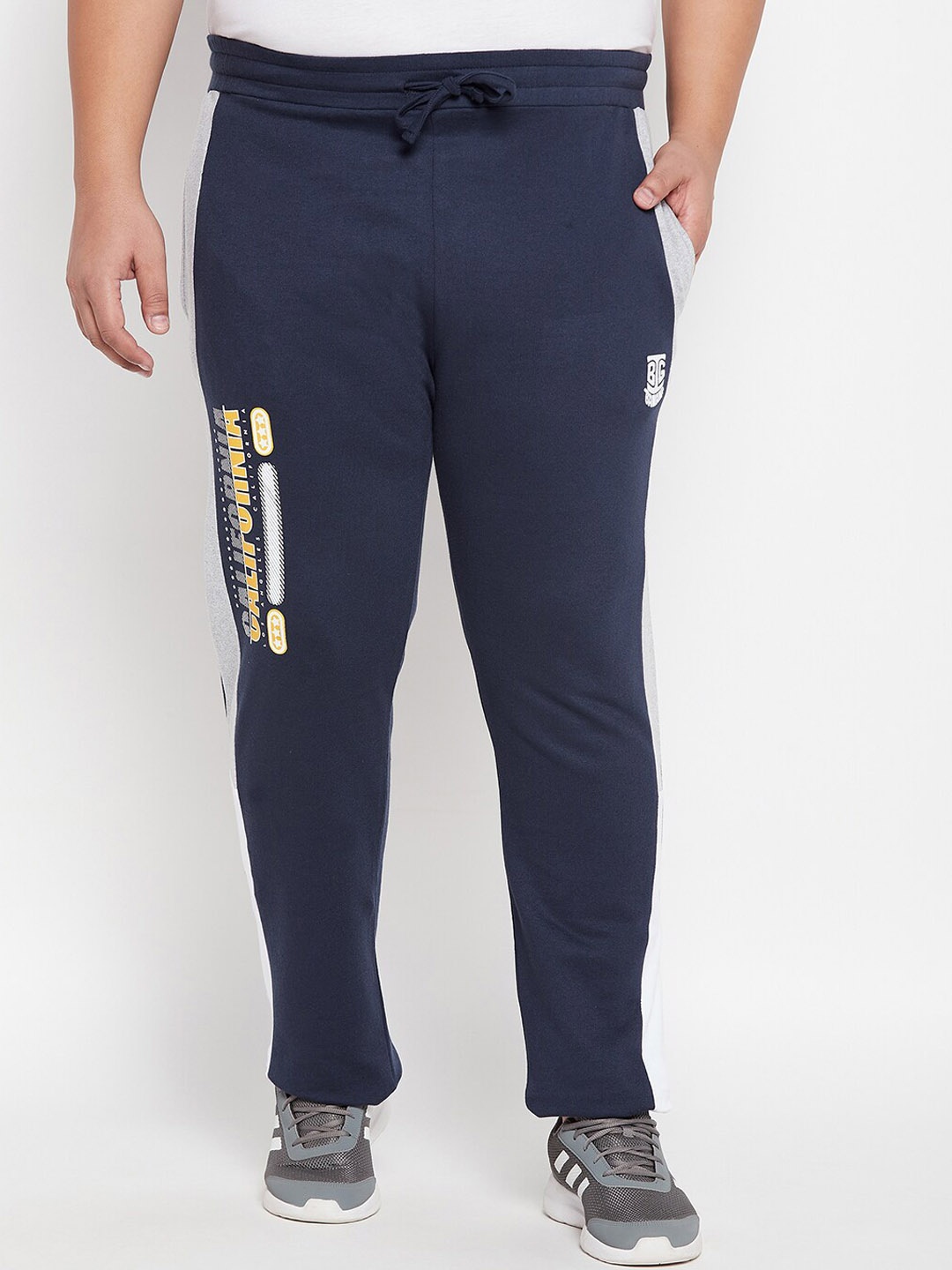 bigbanana Plus Size Men Printed Cotton Track Pant, Navy blue