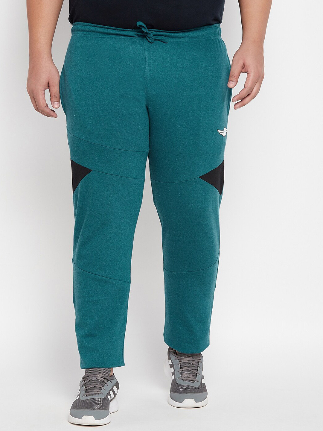

bigbanana Men Plus Size Colourblocked Cotton Regular Fit Track Pants, Teal