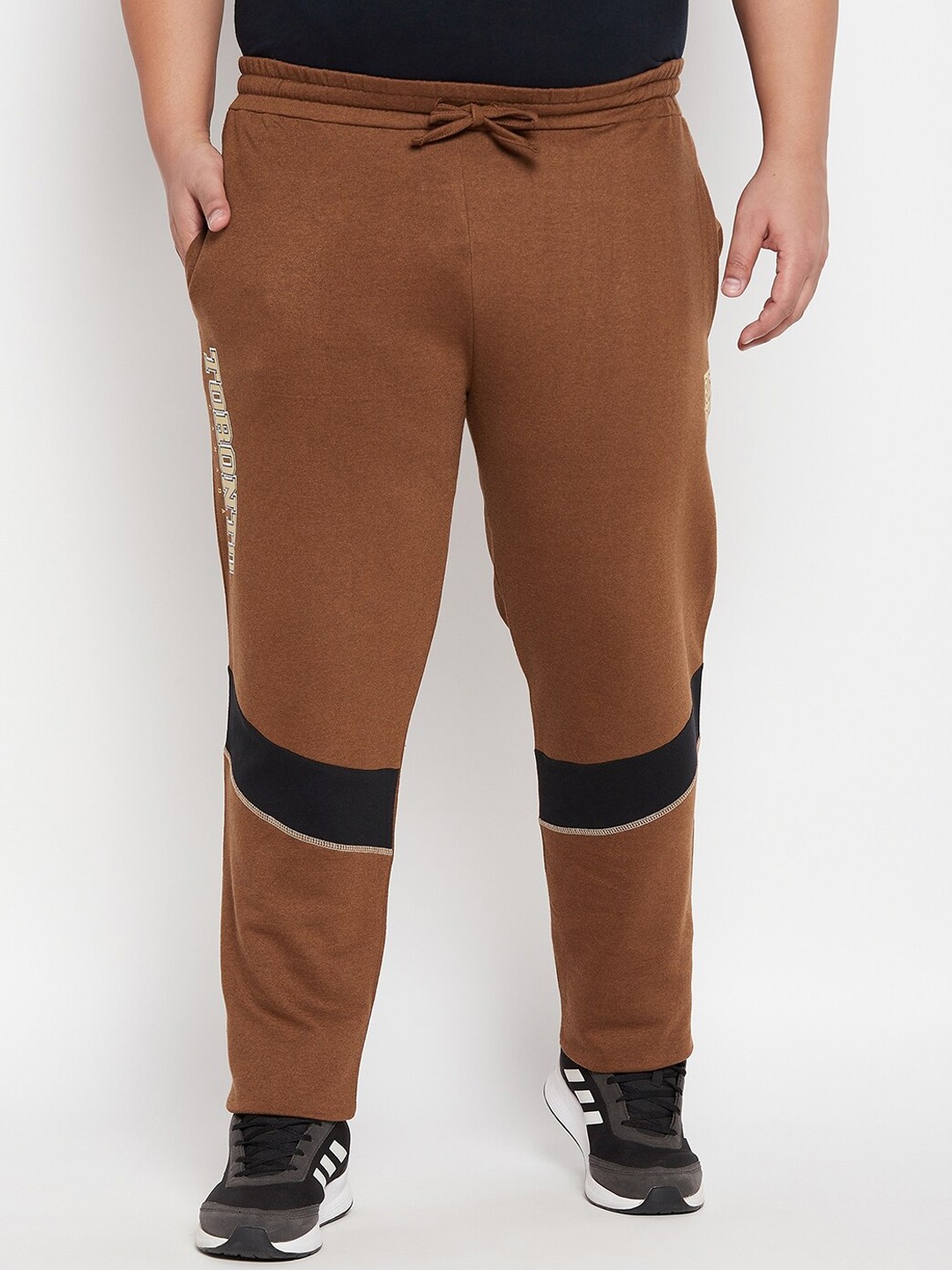 

bigbanana Men Plus Size Colourblocked Cotton Regular Fit Track Pants, Brown