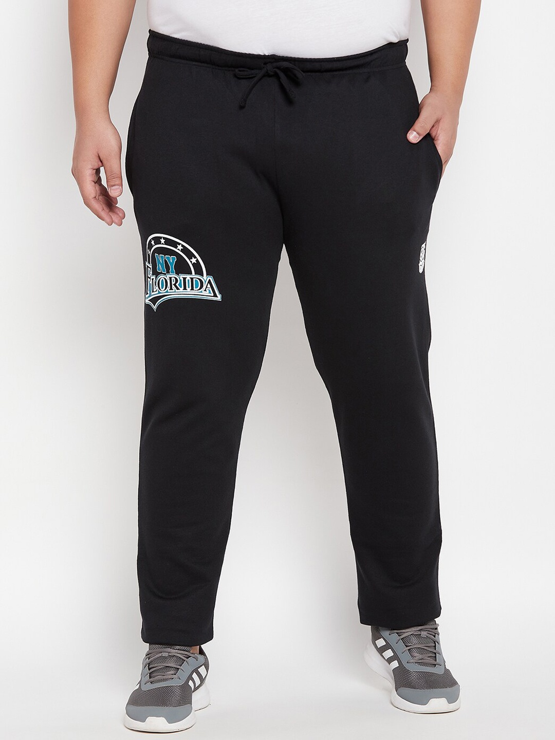

bigbanana Men Plus Size Printed Cotton Regular Fit Track Pants, Black