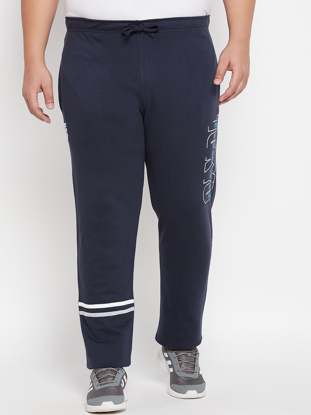 

bigbanana Men Plus Size Printed Cotton Regular Fit Track Pants, Navy blue