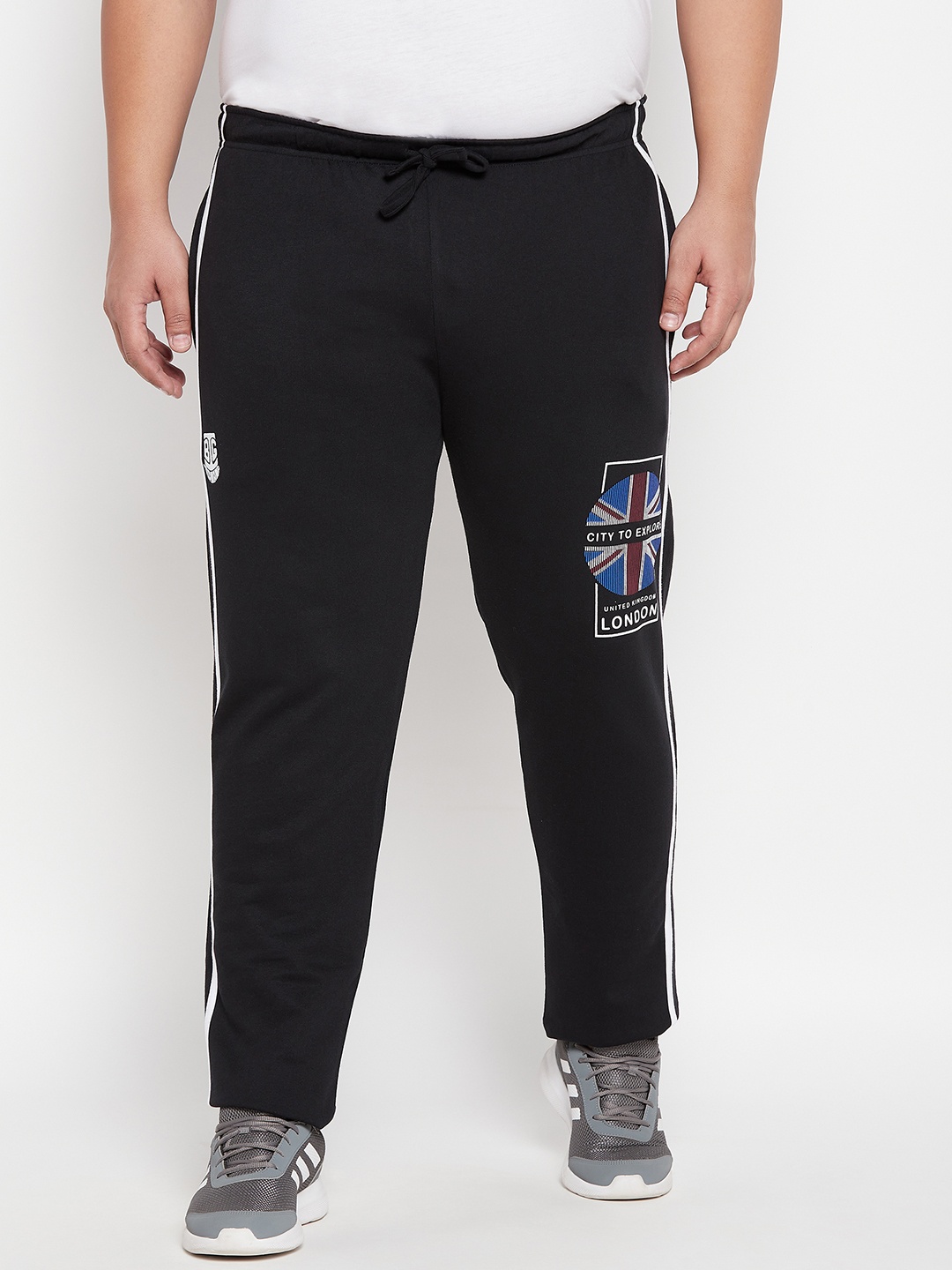 

bigbanana Men Plus Size Printed Cotton Regular Fit Track Pants, Black