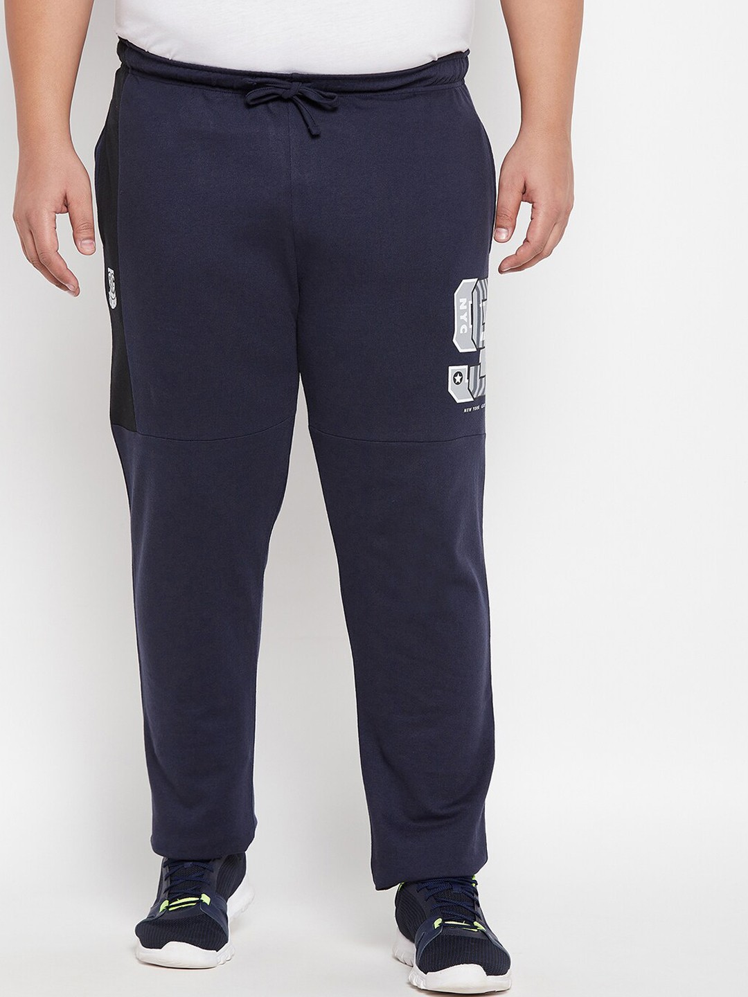 

bigbanana Men Plus Size Printed Cotton Regular Fit Track Pants, Navy blue