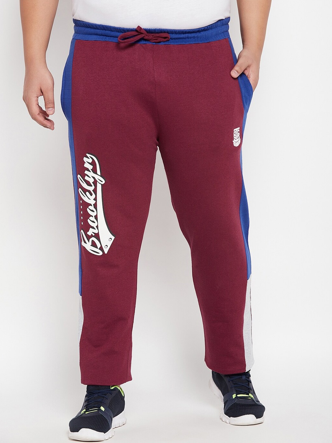 

bigbanana Men Plus Size Printed Cotton Regular Fit Track Pants, Maroon