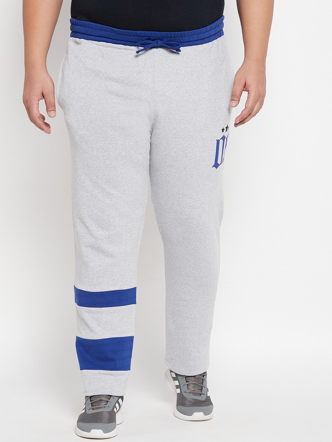 bigbanana Men Plus Size Printed Cotton Track Pants, Grey