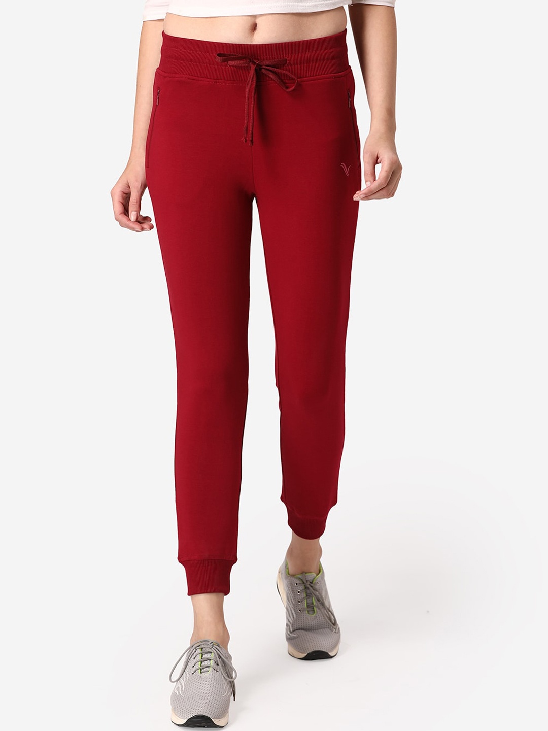 

Vami Women Solid Cotton Anti Odour Regular Fit Joggers, Red