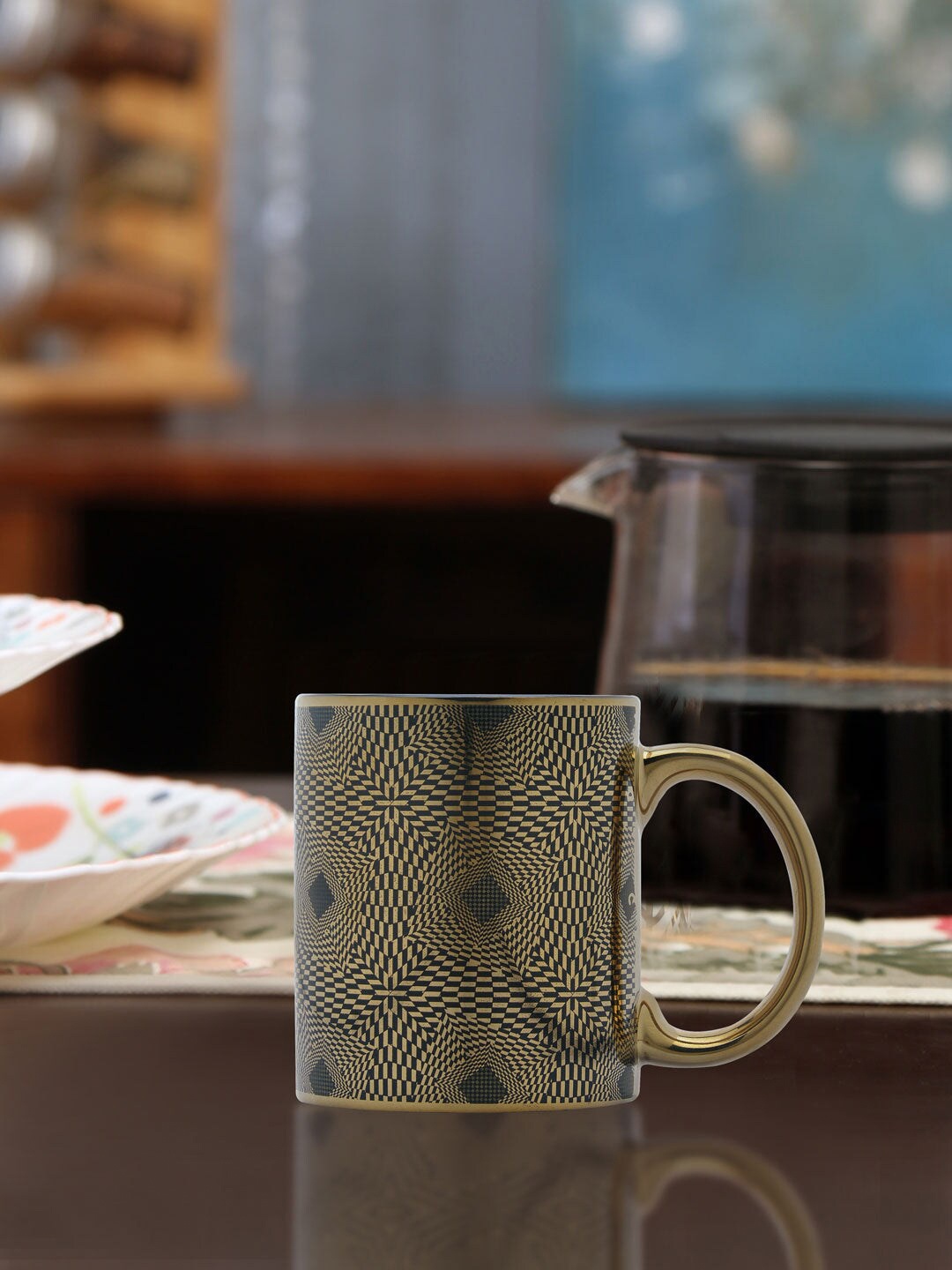 

Athome by Nilkamal Brown & Gold Printed Ceramic Matte Mugs 390 ml