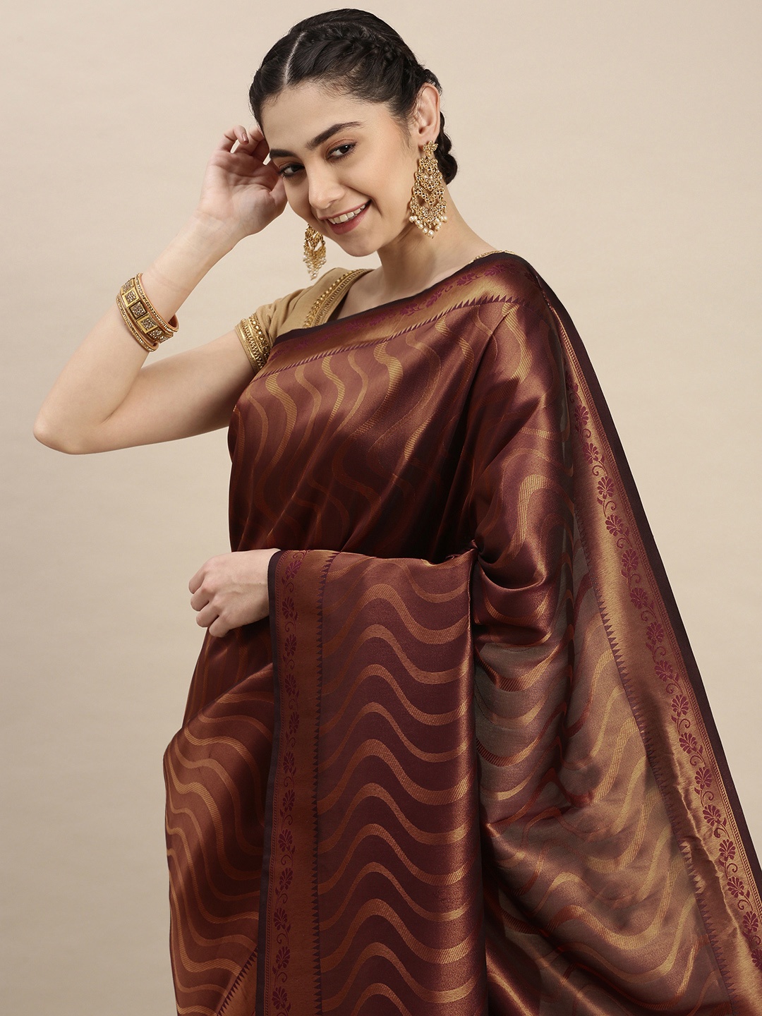 

Pothys Brown Woven Design Art Silk Banarasi Saree