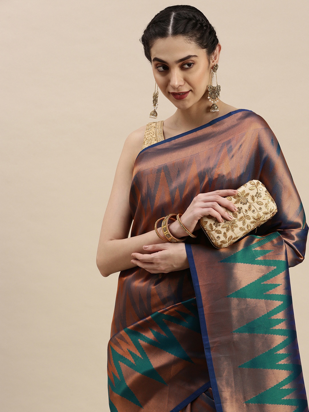 

Pothys Navy Blue & Golden Ethnic Design Art Silk Banarasi Saree