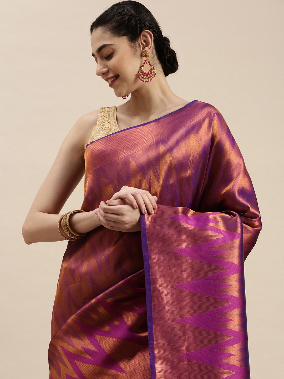 

Pothys Purple & Golden Ethnic Design Art Silk Banarasi Saree