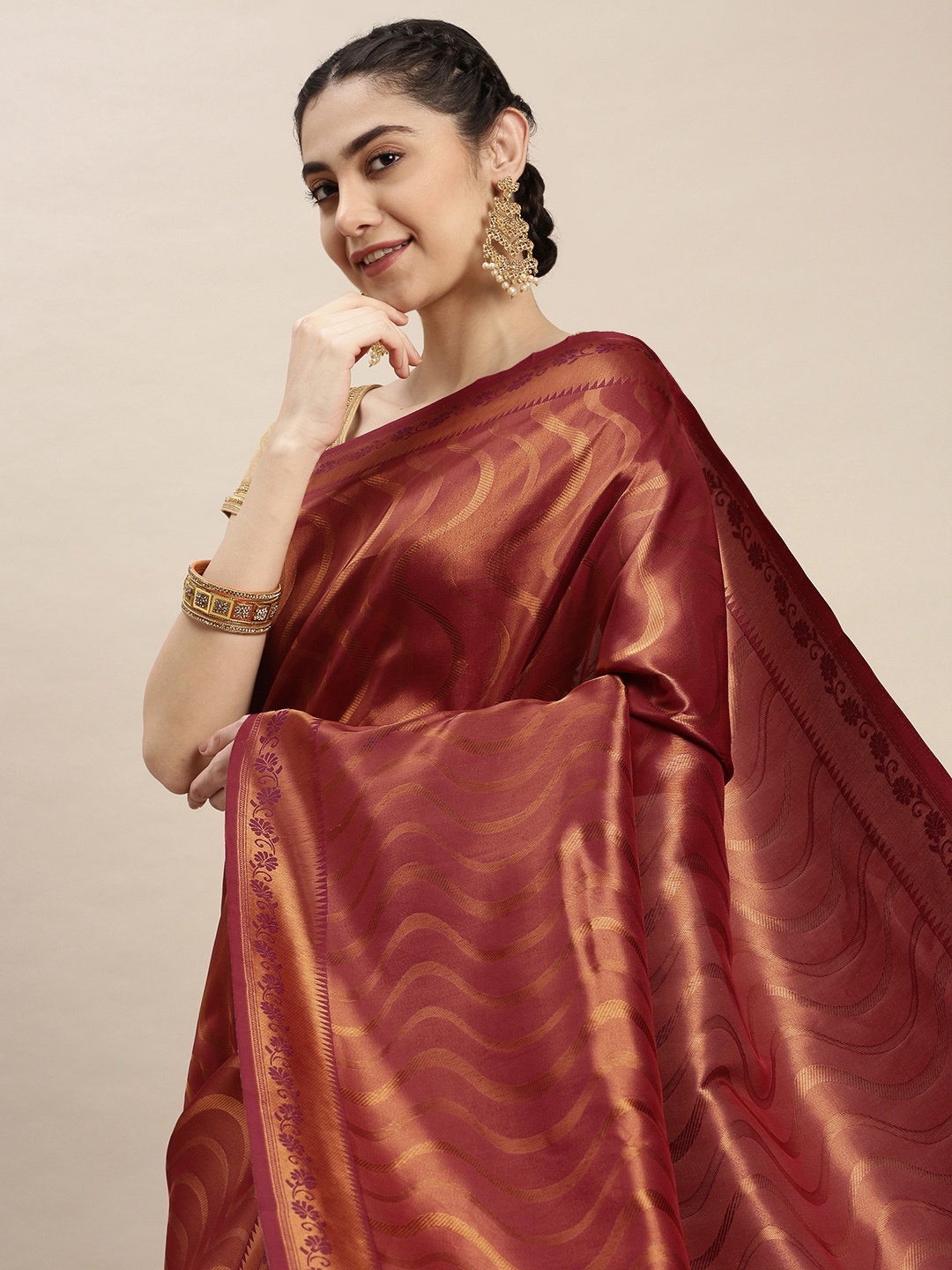 

Pothys Maroon Woven Design Art Silk Banarasi Saree