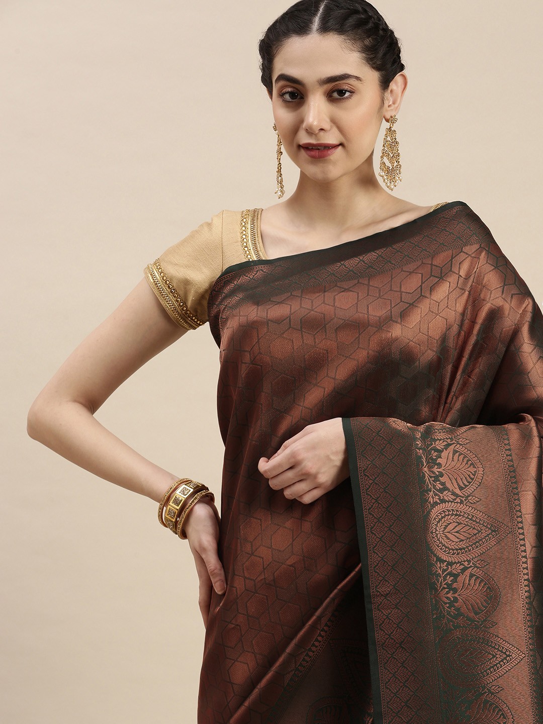 

Pothys Green Ethnic Design Art Silk Banarasi Saree