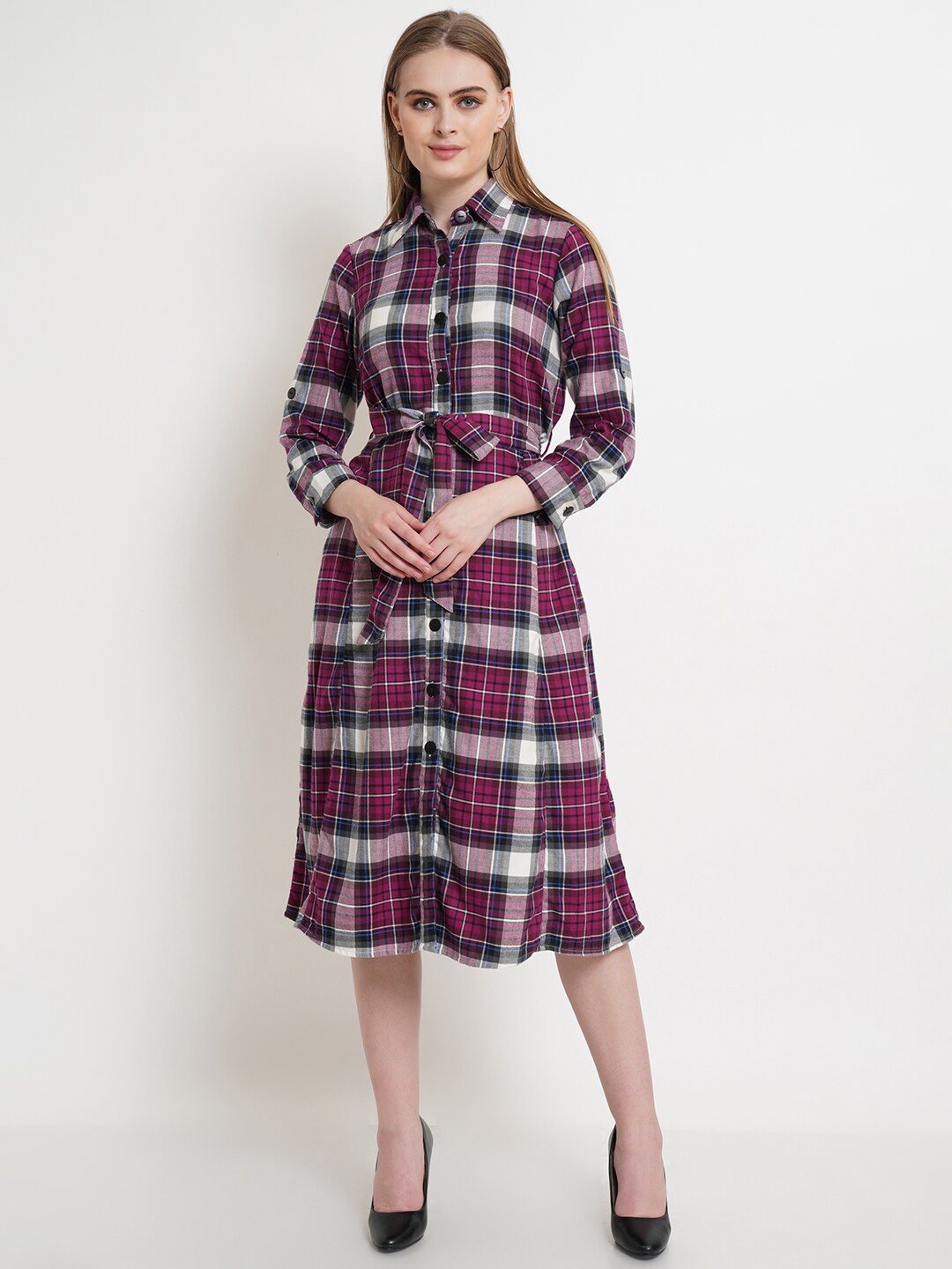 

Purple State Purple Checked Shirt Midi Dress