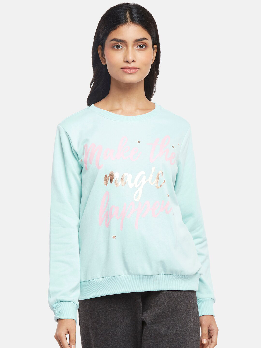 

Dreamz by Pantaloons Women Blue Printed Sweatshirt
