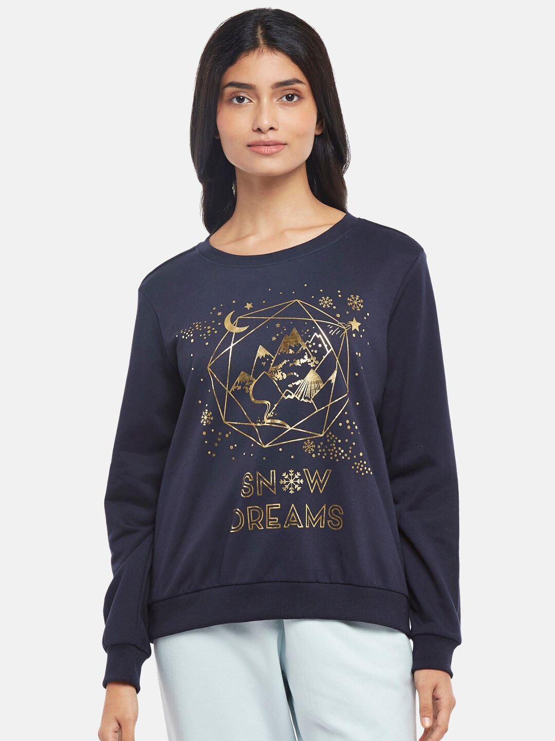 

Dreamz by Pantaloons Women Navy Blue Printed Sweatshirt