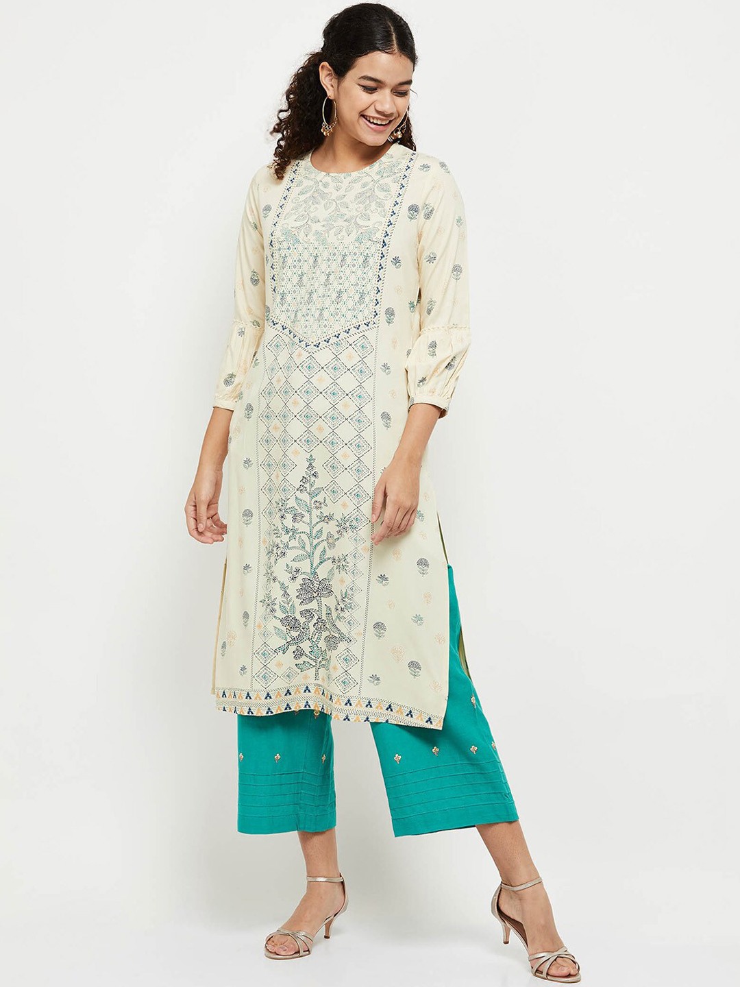 

max Women Off White Ethnic Motifs Printed Kurta