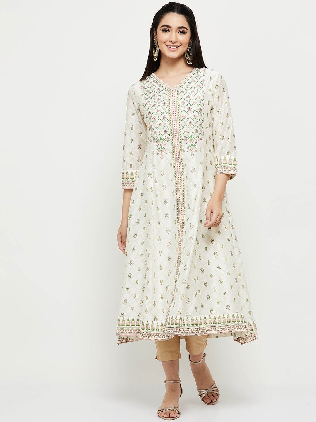 

max Women Off White Ethnic Motifs Embroidered Thread Work Anarkali Kurta