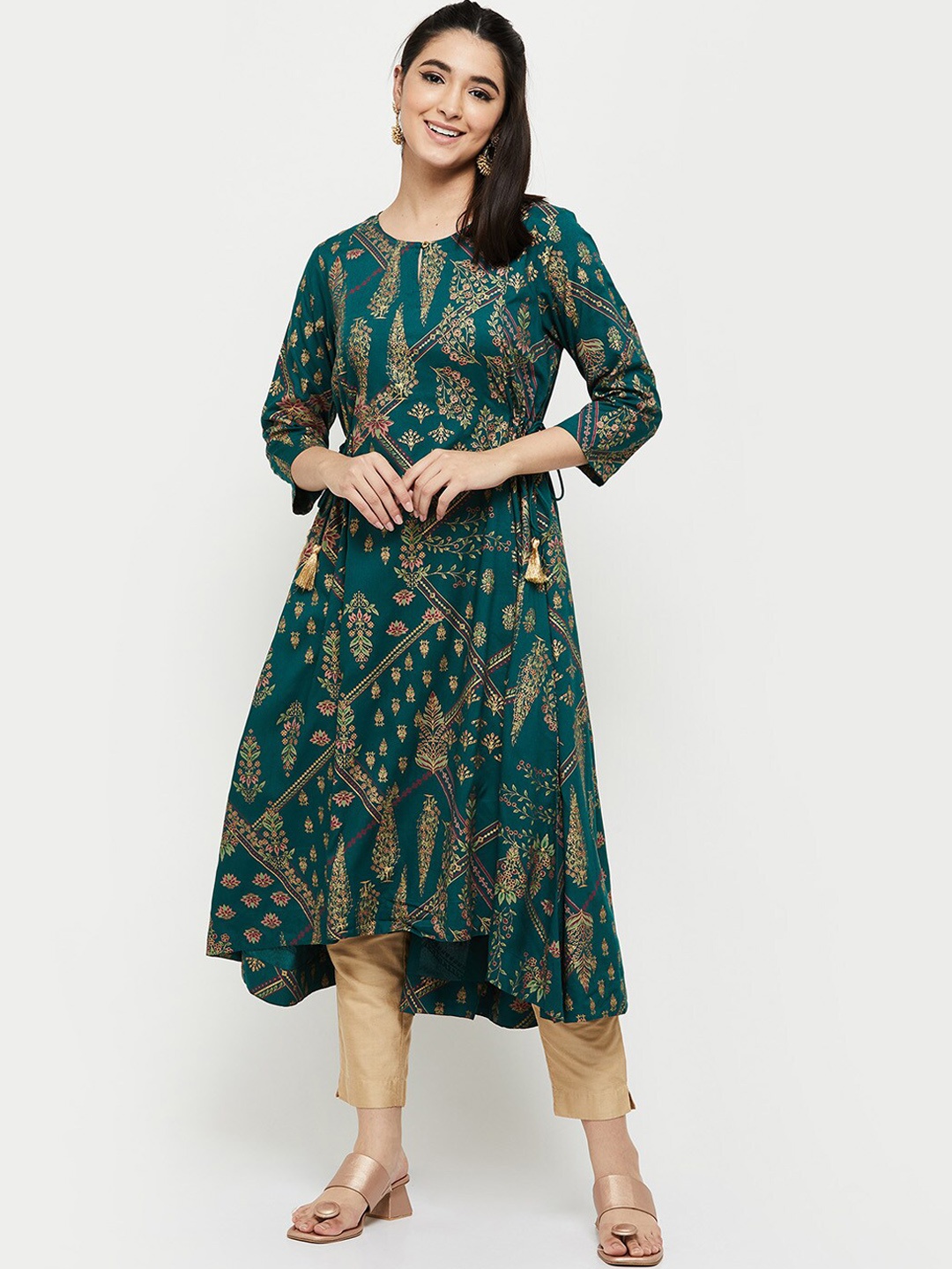 

max Women Green Ethnic Motifs Printed Kurta