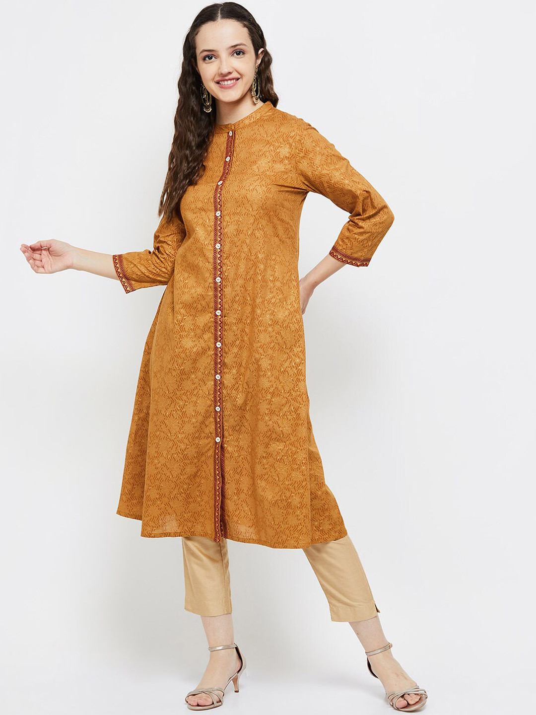 

max Women Mustard Yellow Ethnic Motifs Kurta