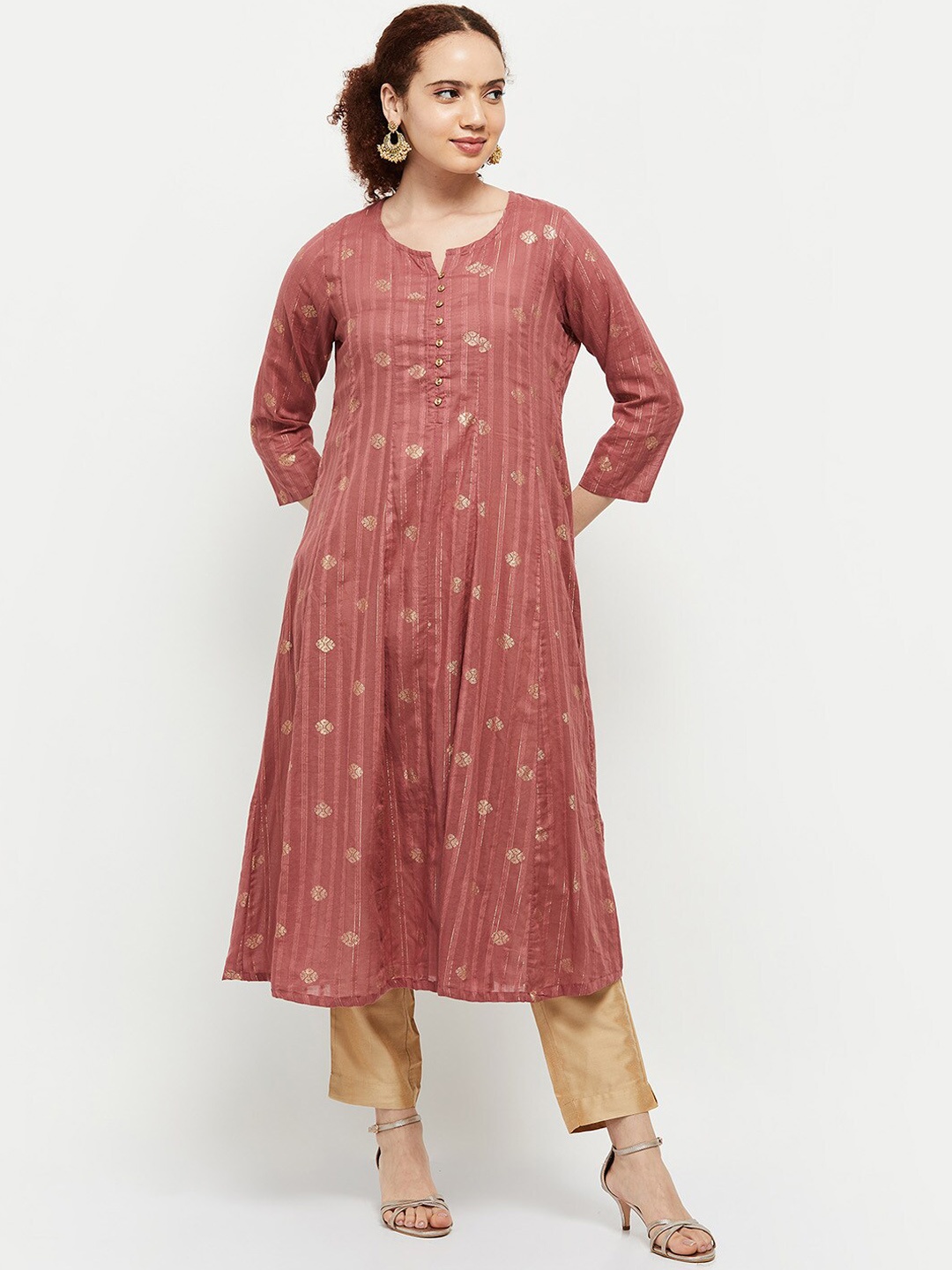 

max Women Pink Striped Printed Kurta