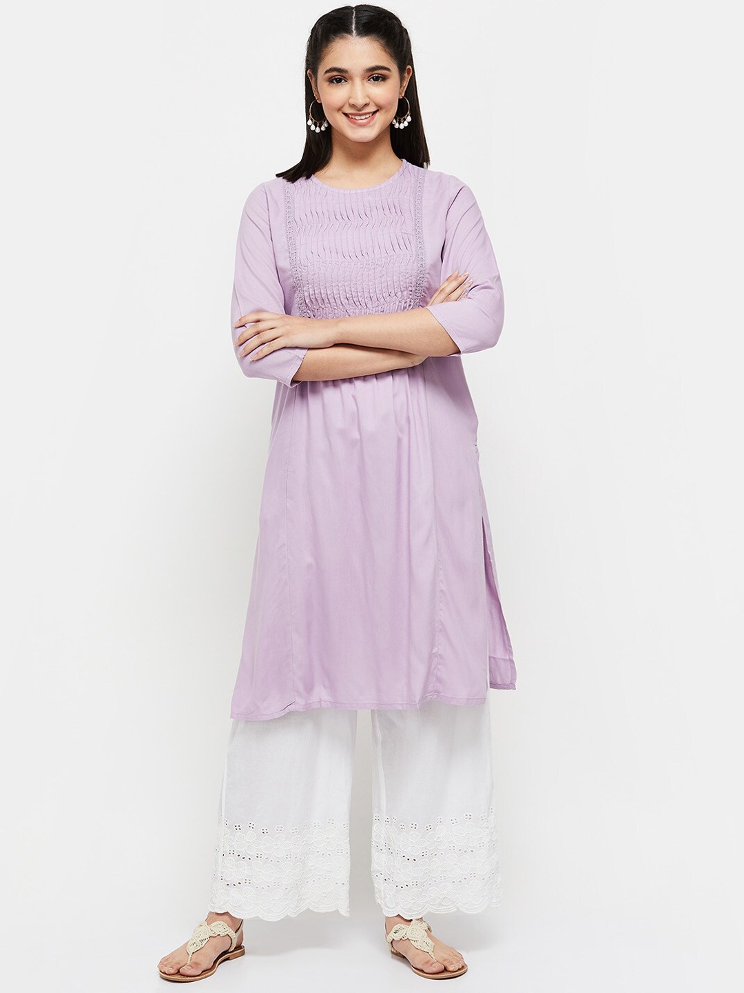 

max Women Lavender Striped Kurta