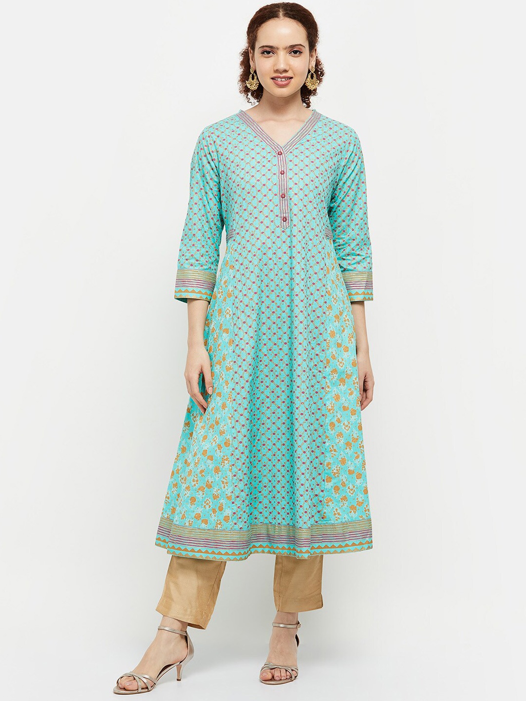 

max Women Sea Green Ethnic Motifs Printed Floral Anarkali Kurta