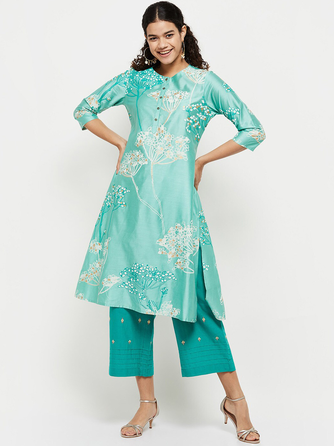 

max Women Blue Floral Printed Kurta
