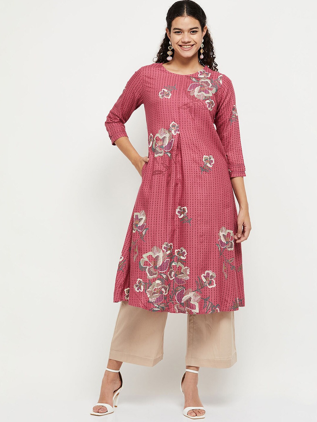 

max Women Pink Floral Printed Kurta