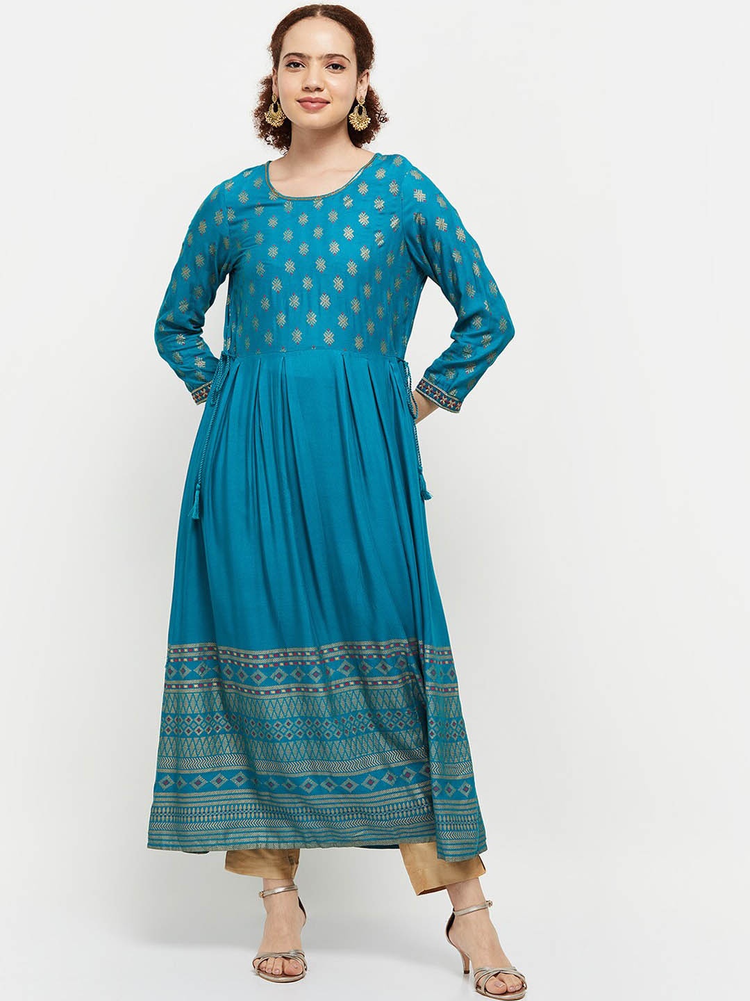 

max Women Blue Ethnic Motifs Printed Anarkali Kurta