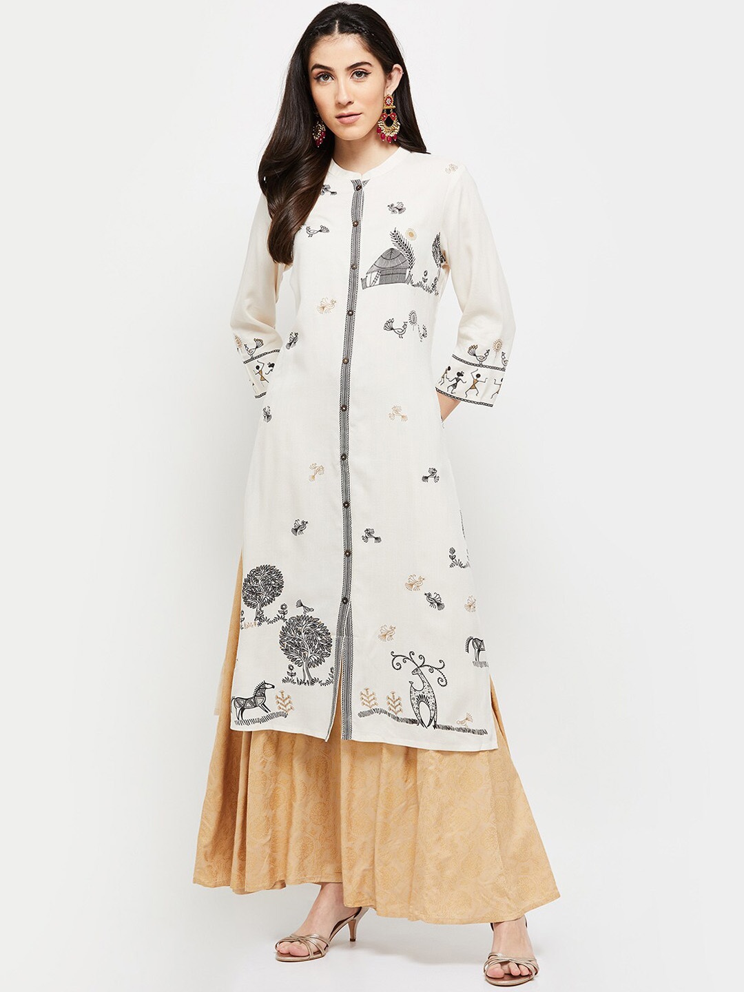 

max Women Off White & Black Ethnic Motifs Printed Kurta