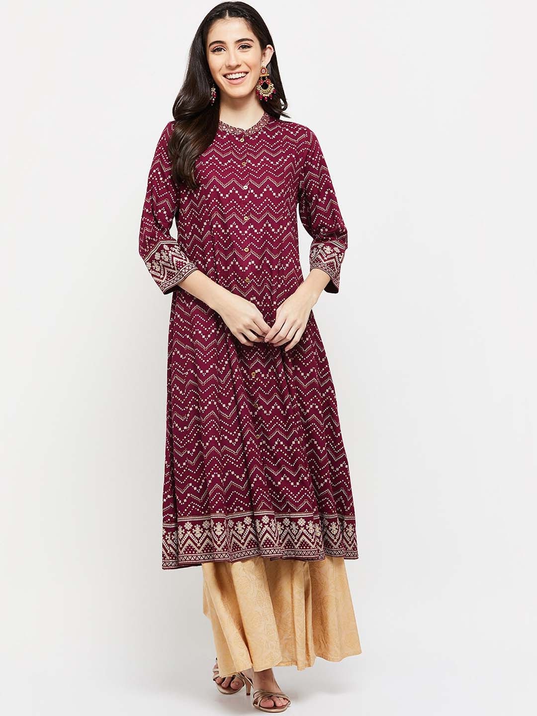 

max Women Maroon & White Chevron Printed Kurta