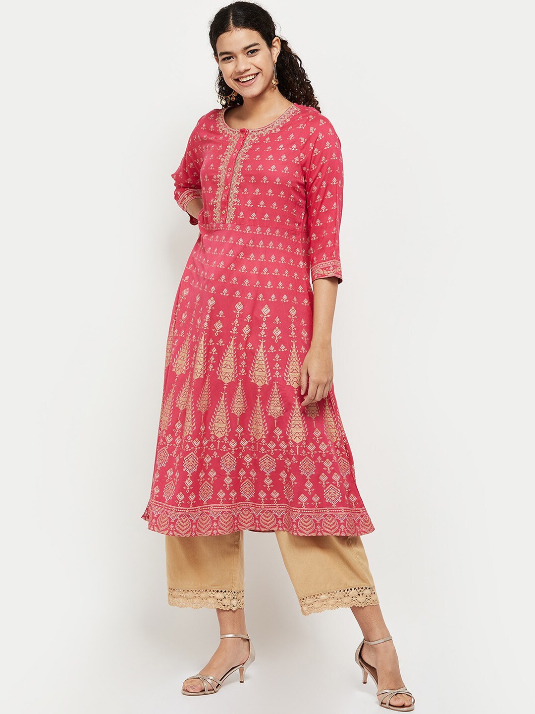 

max Women Fuchsia Ethnic Motifs Printed Anarkali Kurta