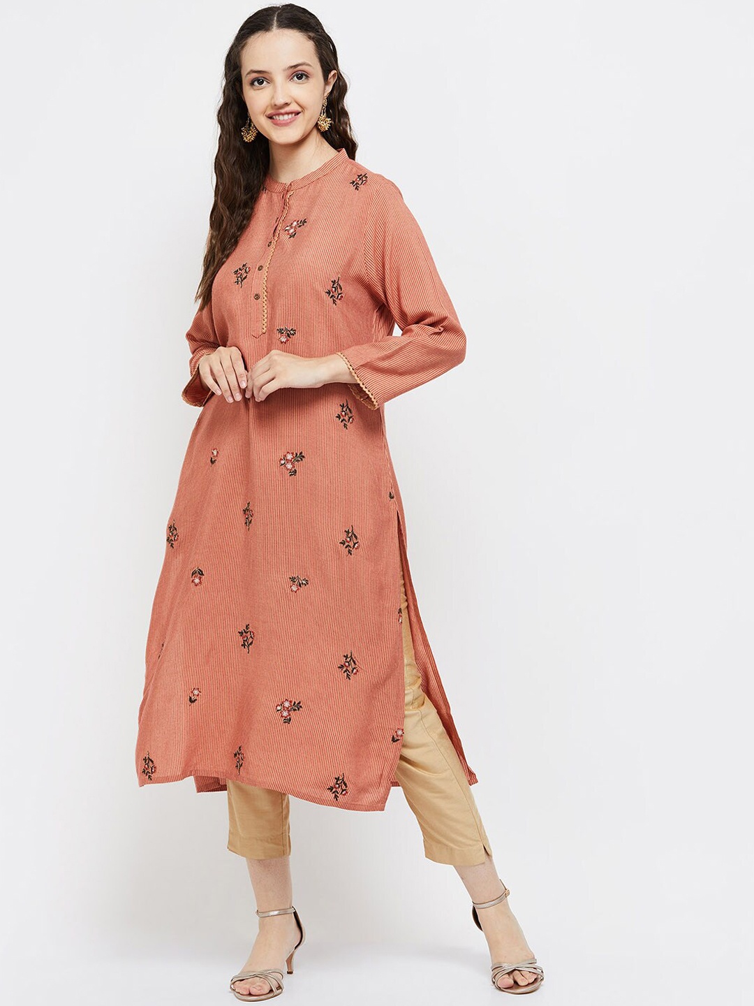

max Women Rust Orange Embroidered Kurta