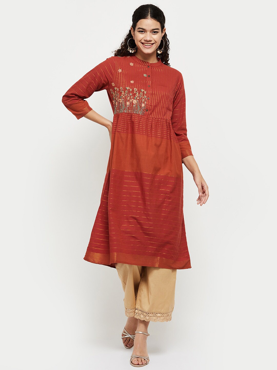 

max Women Rust Striped Kurta