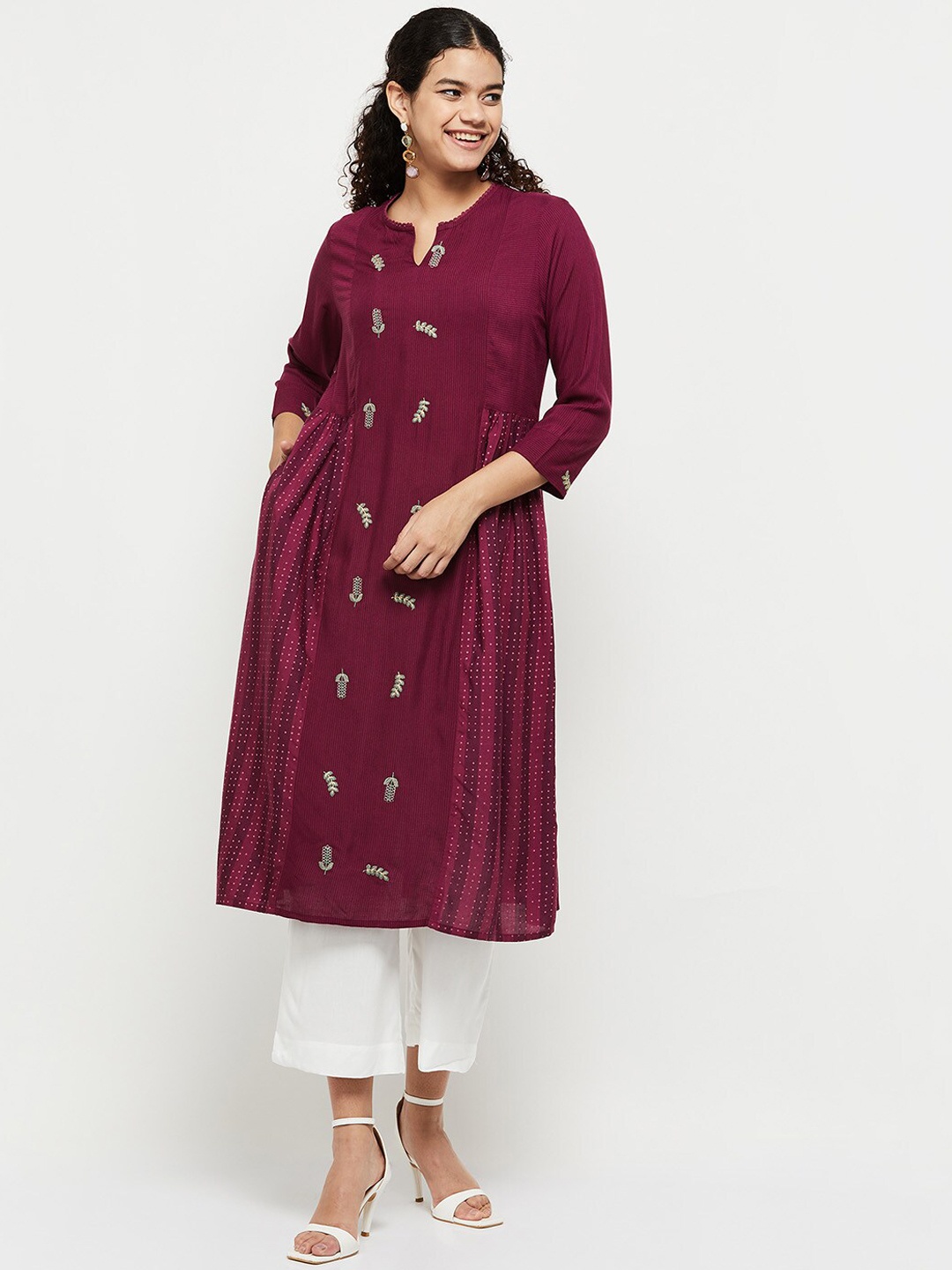 

max Women Magenta Ethnic Motifs Embroidered Thread Work Kurta