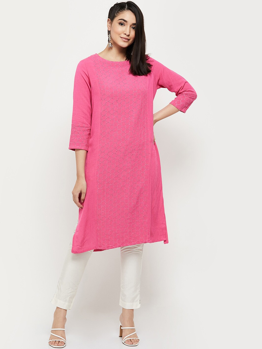 

max Women Pink Thread Work Kurta
